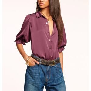 Ramy Brook Women's Pinot Noir Dina Button Down Bodysuit Size XXS